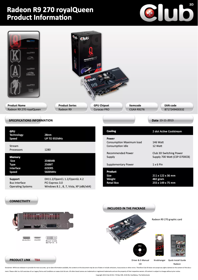 Page n°1 - Manuel utilisateur CLUB3D Radeon R9 270 royalQueen