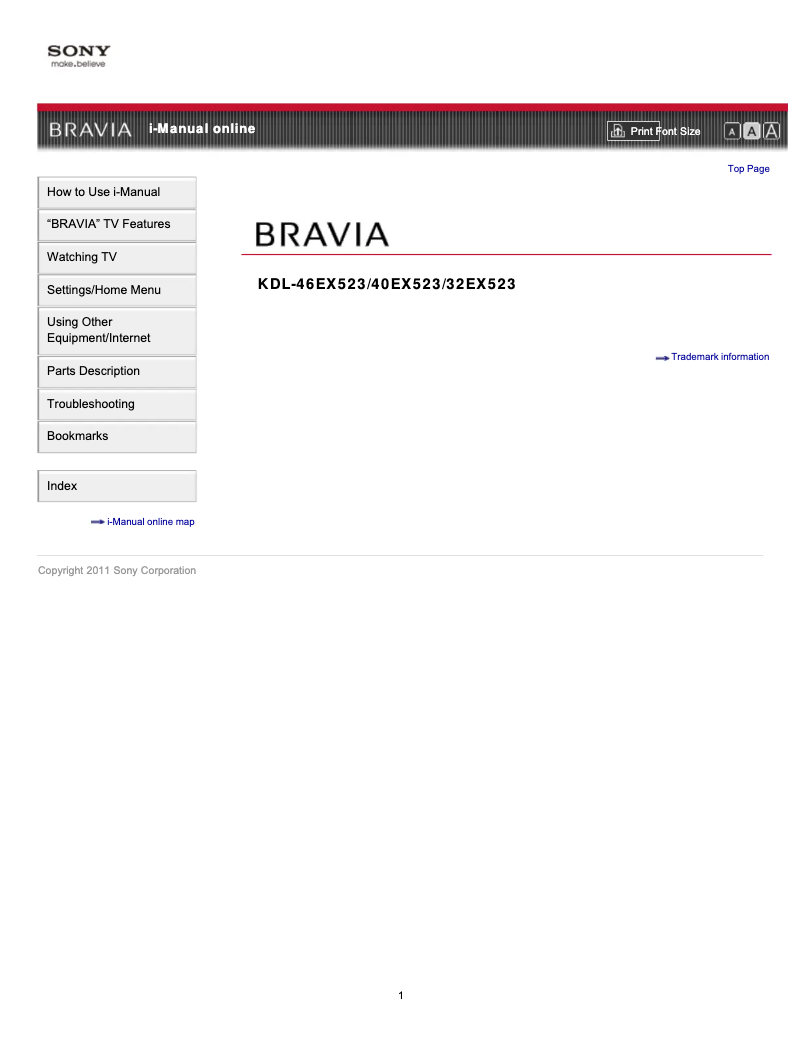 Image de la première page du manuel de l'appareil KDL-40EX523