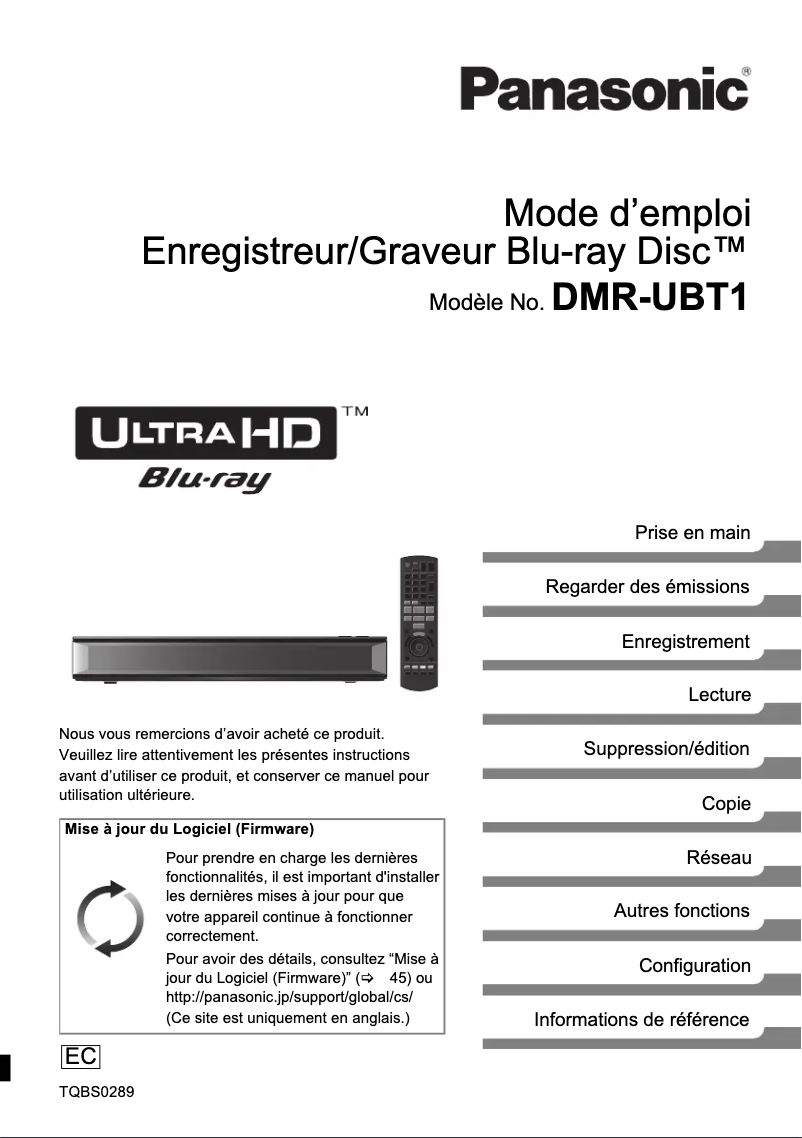 Page 1 de la notice Manuel utilisateur Panasonic DMR-UBT1