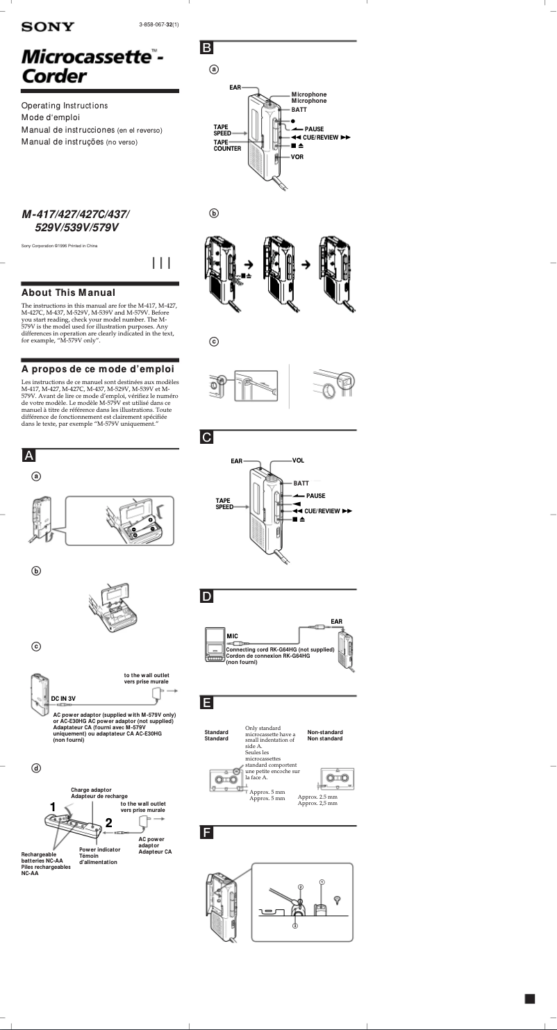 Page n°1 - Manuel utilisateur Sony M-579V