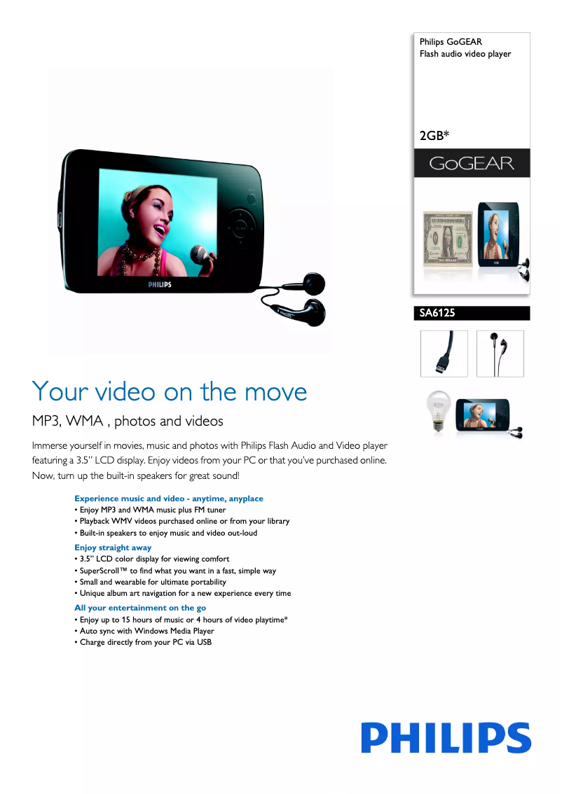 Página 1 del manual Folleto Philips GoGear SA6125
