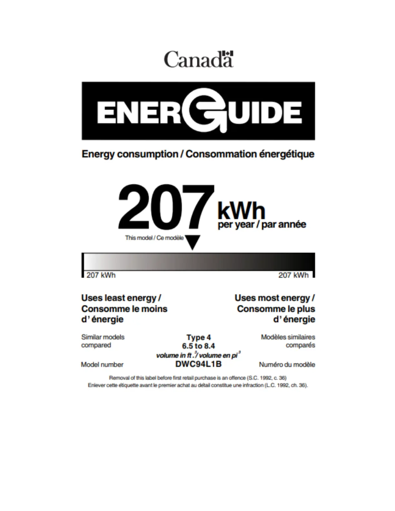 Página 1 del manual Etiqueta energética Danby DWC94L1B