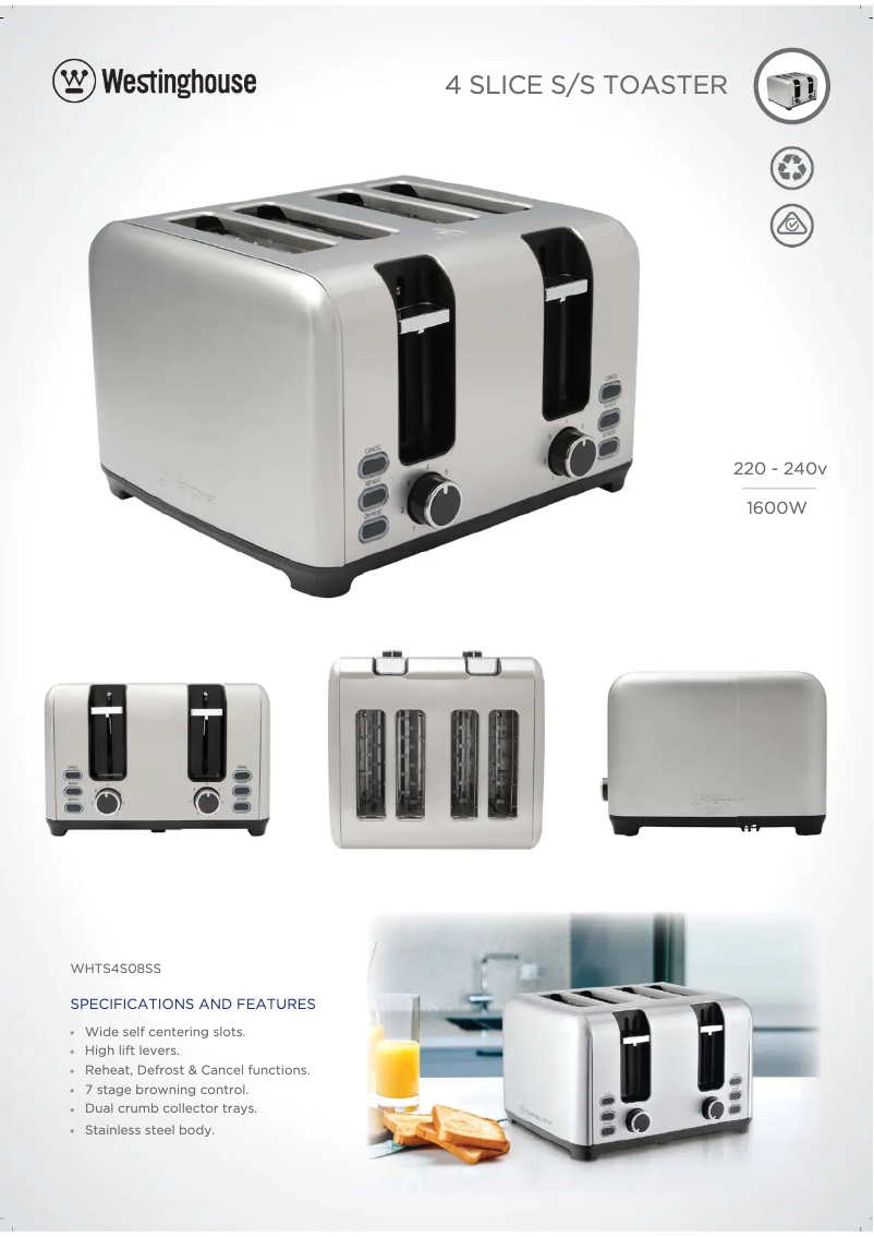 Página 1 del manual Ficha técnica Westinghouse WHTS4S08SS