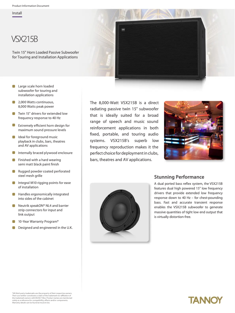 Page 1 de la notice Fiche technique Tannoy VSX215B