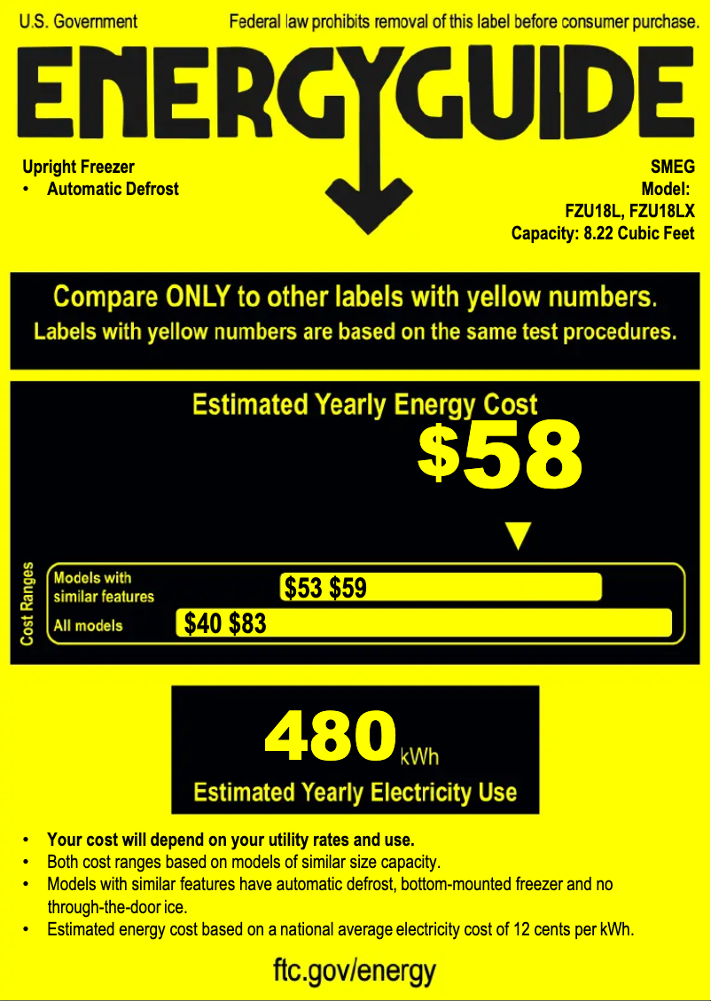 Page 1 de la notice Label énergétique Smeg FZU18L