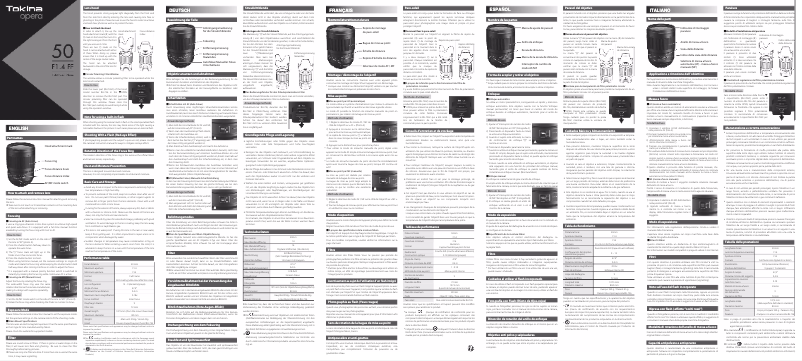Page 1 de la notice Manuel utilisateur Tokina opera 50mm F1.4 FF