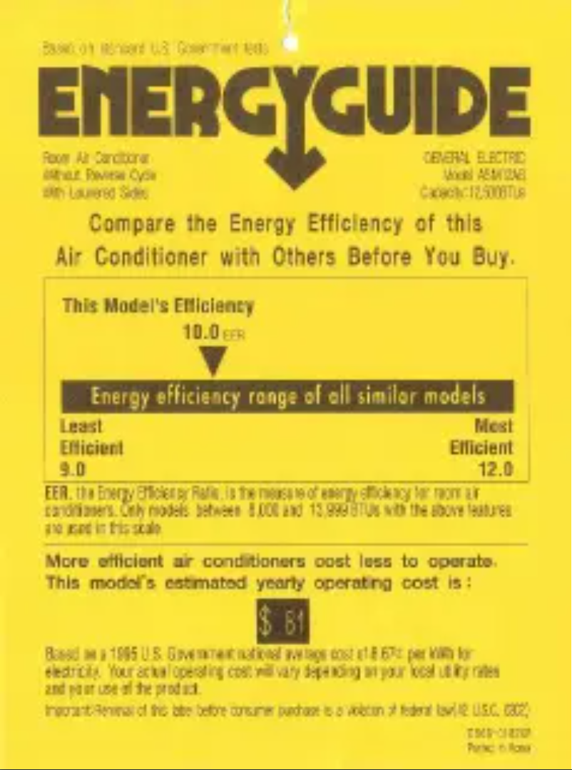 Page 1 de la notice Label énergétique GE Profile ASM12AB