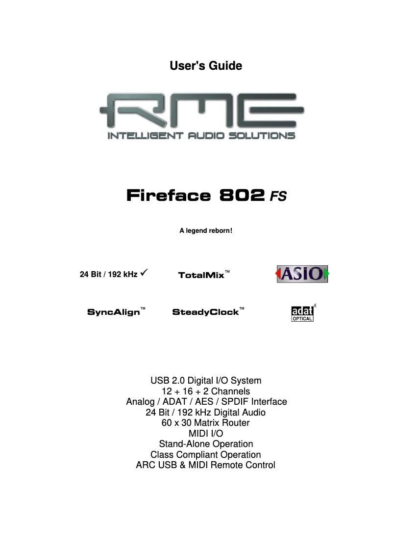 Page 1 de la notice Manuel utilisateur RME Fireface 802 FS