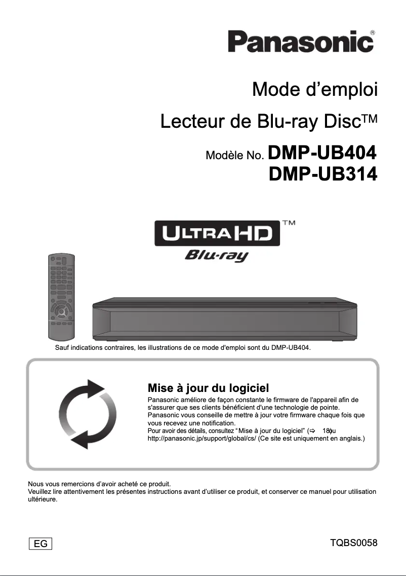Page 1 de la notice Manuel utilisateur Panasonic DMP-UB404