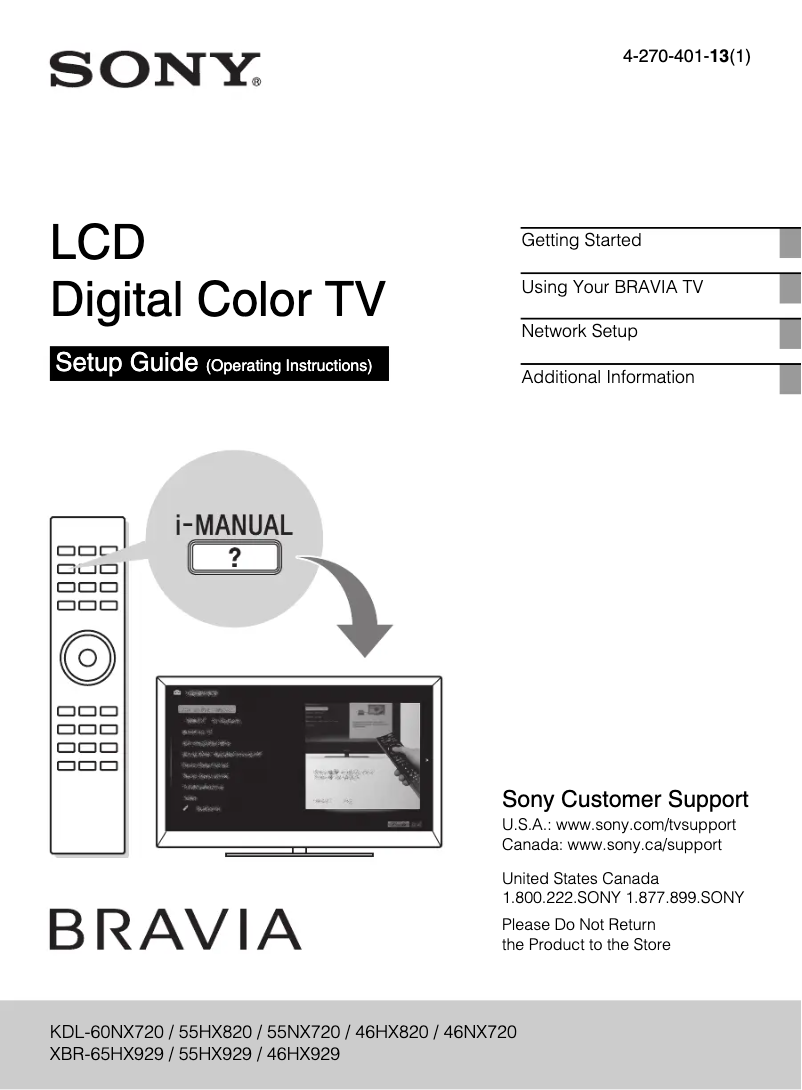 Page n°1 - Manuel utilisateur Sony Bravia XBR-55HX929