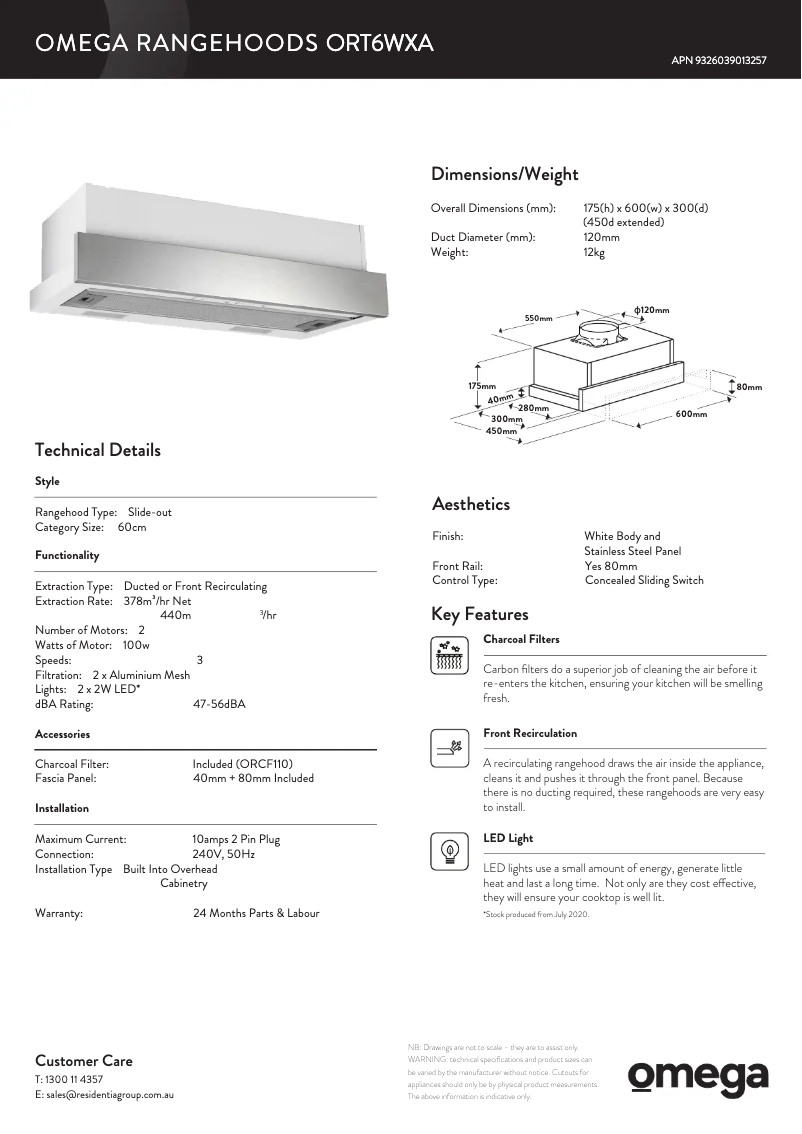 Page n°1 - Fiche technique Omega ORT6WXA