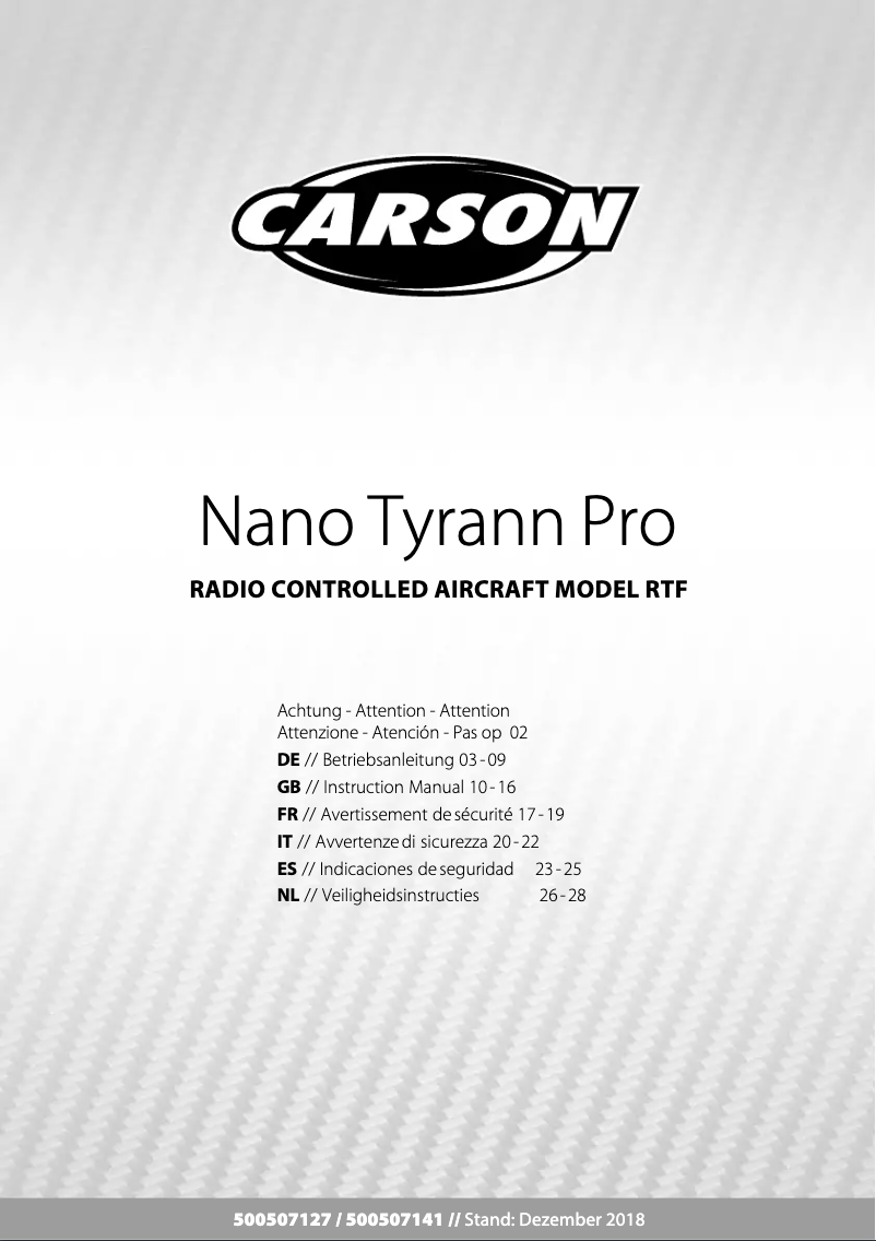 Page 1 de la notice Manuel utilisateur Carson Nano Tyrann Pro