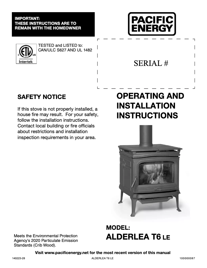 Page 1 de la notice Manuel utilisateur Pacific Energy Alderlea T6 LE