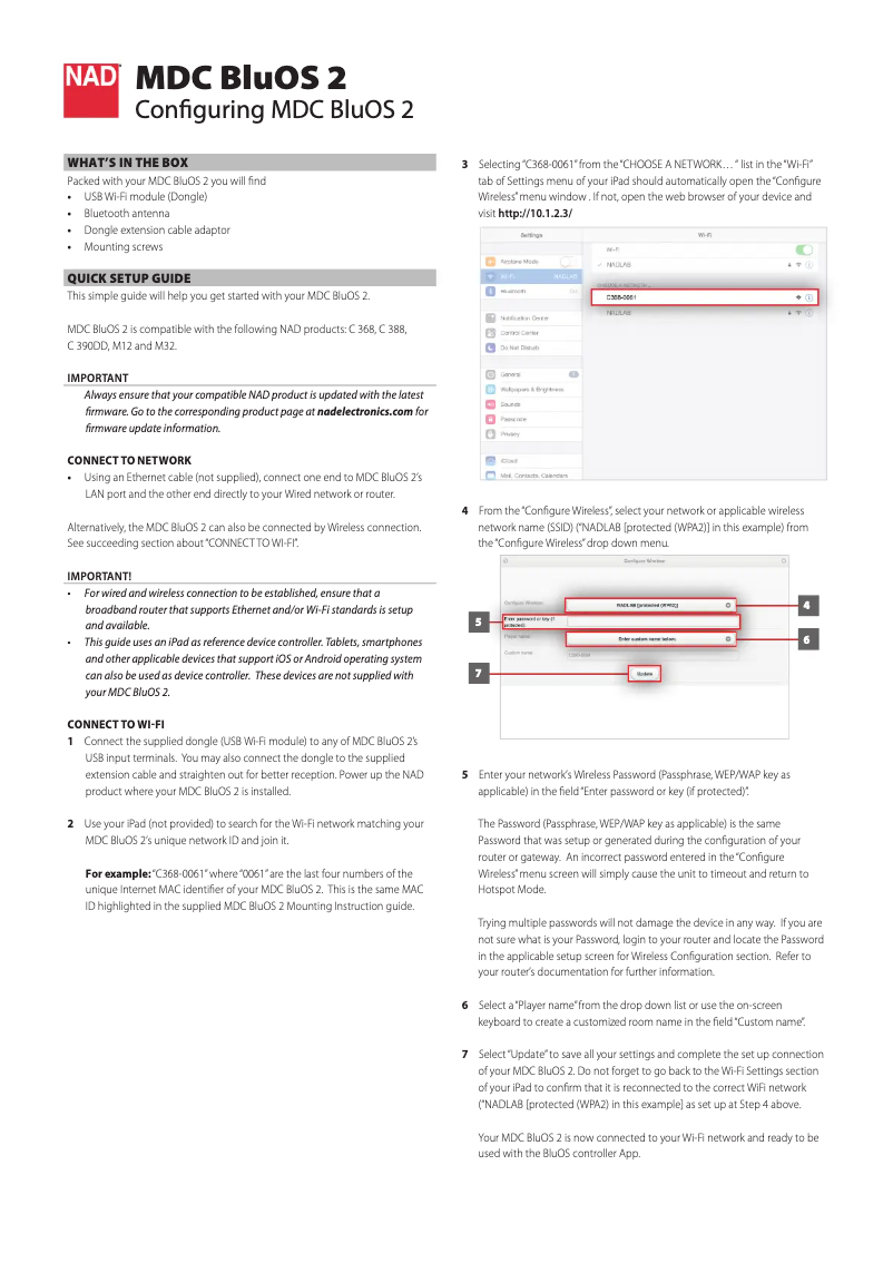 Image de la première page du manuel de l'appareil MDC BluOS 2i