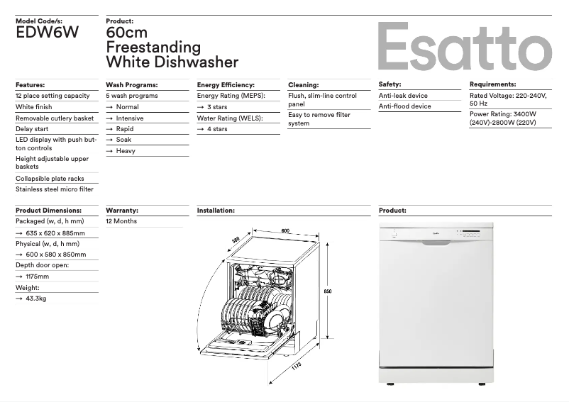 Page n°1 - Fiche technique Esatto EDW6W