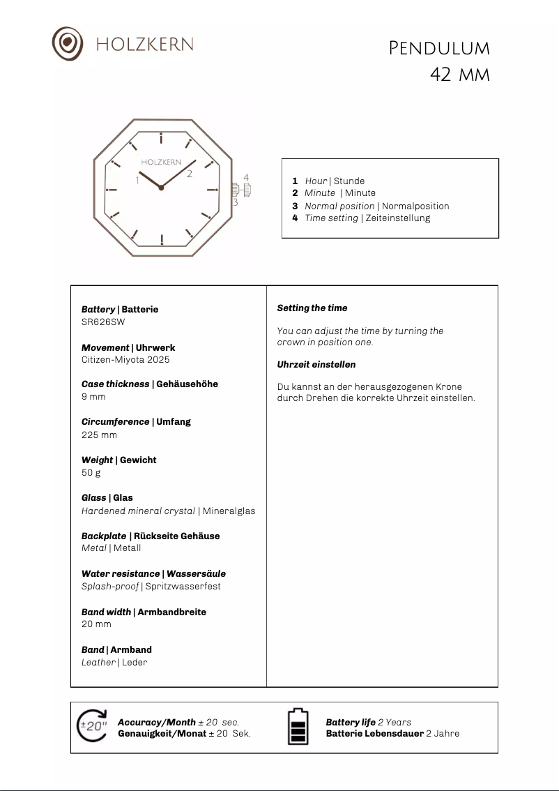 Page 1 de la notice Manuel utilisateur Holzkern Deira