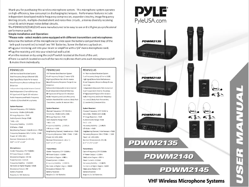 Page n°1 - Manuel utilisateur Pyle PDWM2140