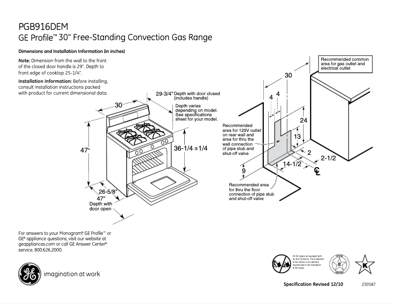 Page 1 de la notice Fiche technique GE PGB916DEMBB