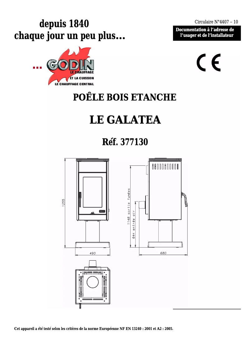 Page 1 de la notice Manuel utilisateur Godin Galatea