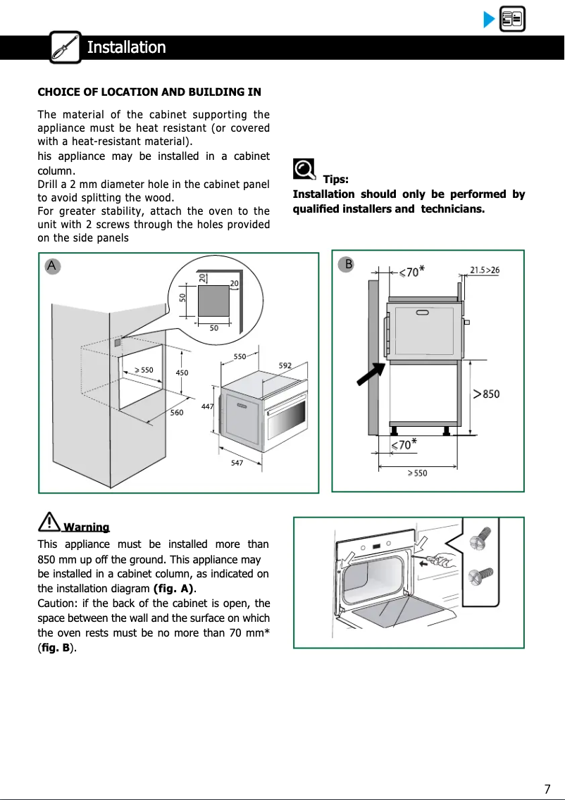 Page 1 de la notice Guide d'installation Brandt BKV7132LX