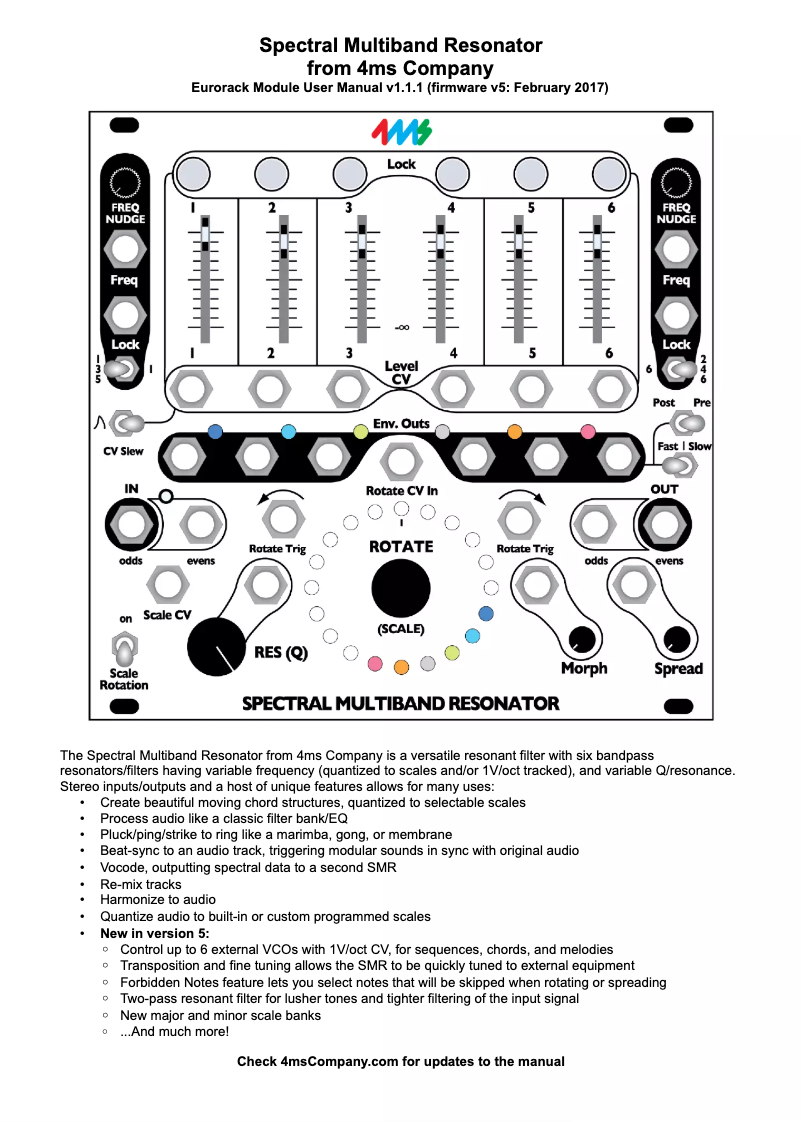 Page 1 de la notice Manuel utilisateur 4ms Spectral Multiband Resonator