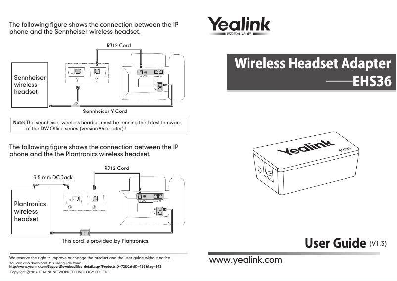 Page 1 de la notice Manuel utilisateur Yealink EHS36