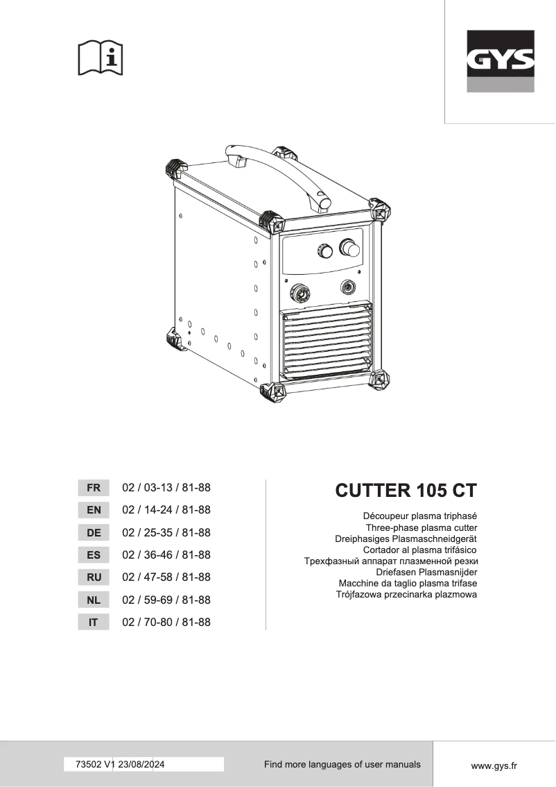 Page n°1 - Manuel utilisateur GYS Cutter 105 CT