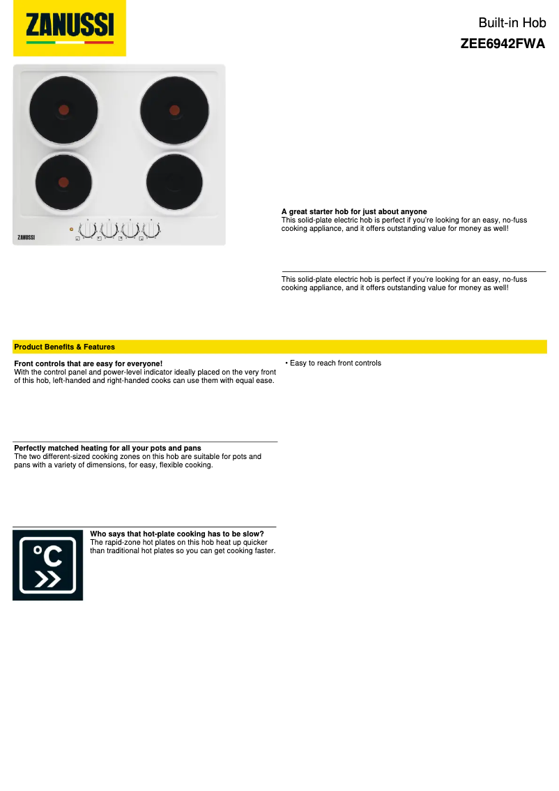 Página 1 del manual Ficha técnica Zanussi ZEE6942FWA