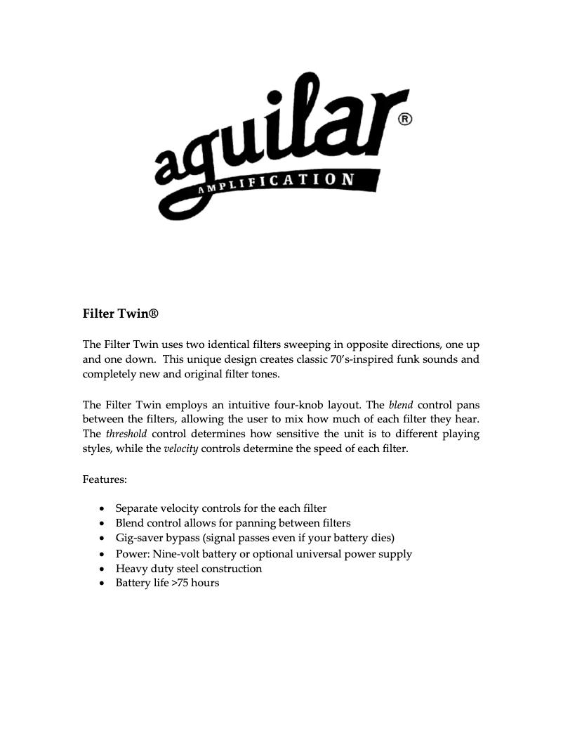 Page n°1 - Manuel utilisateur Aguilar Filter Twin