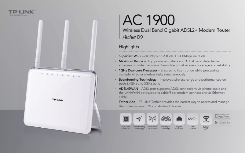 Page 1 de la notice Fiche technique TP-Link Archer D9