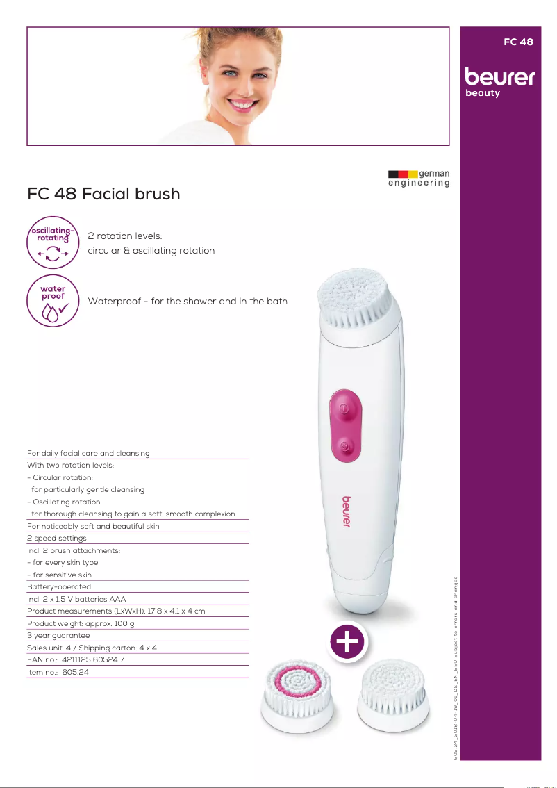 Page 1 de la notice Fiche technique Beurer FC 48