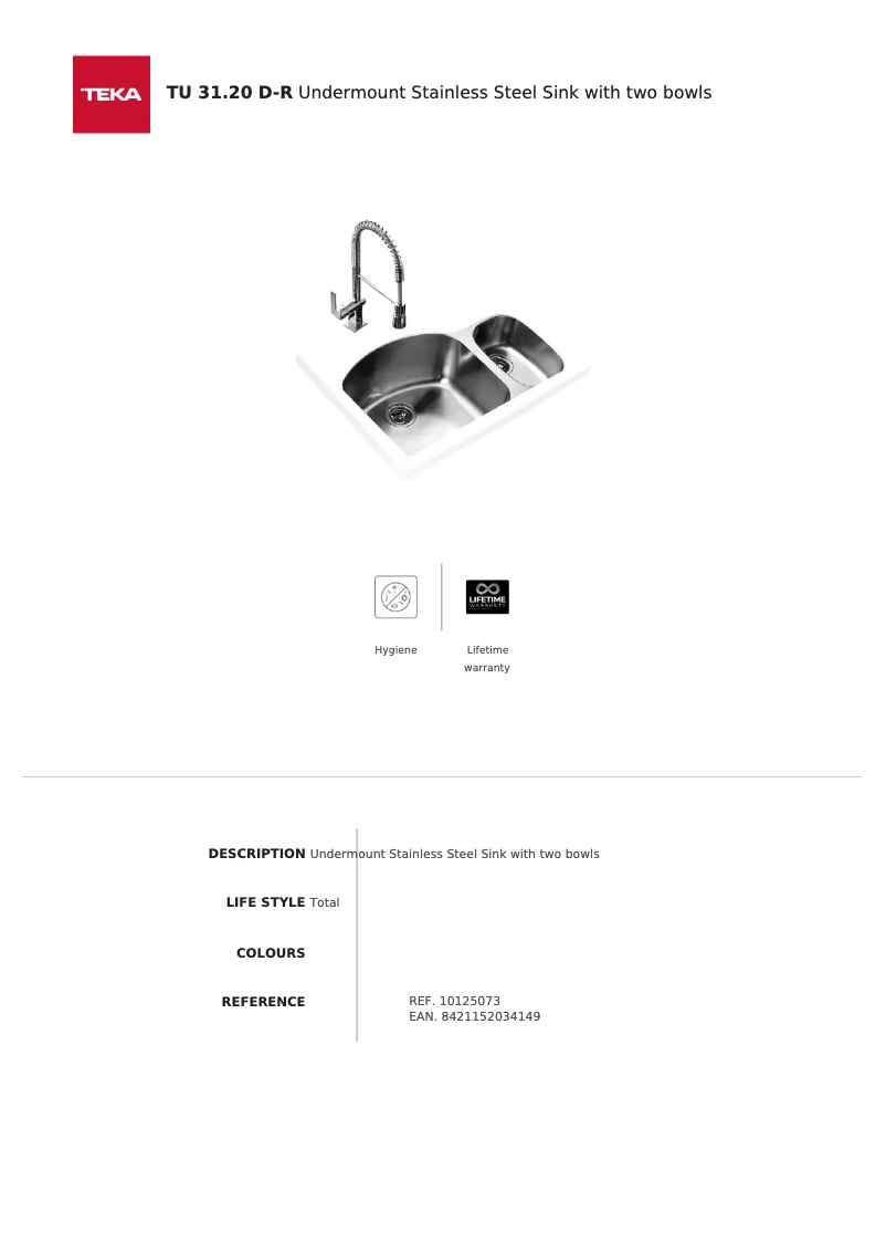 Page 1 de la notice Fiche technique Teka TU 31.20 D-R