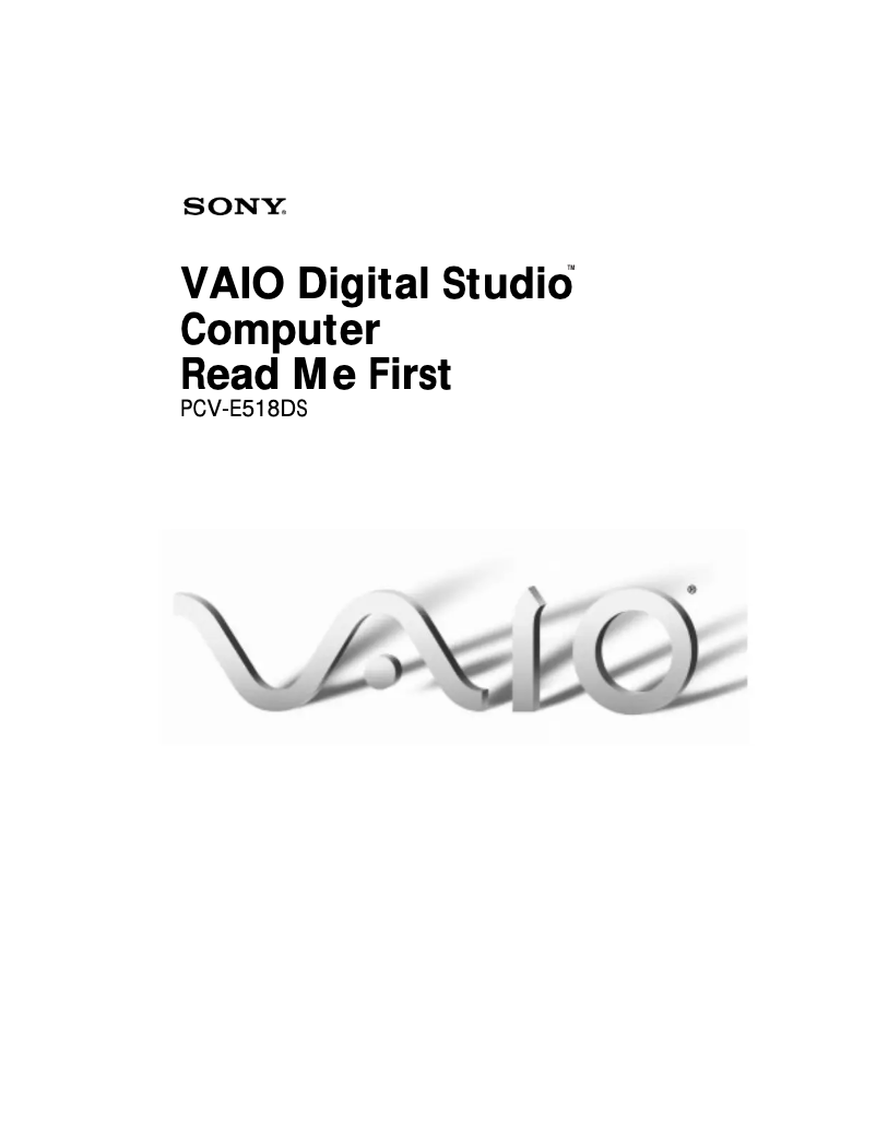 Page n°1 - Guide d'installation Sony Vaio PCV-E518DS