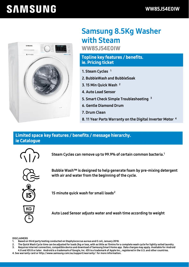 Image de la première page du manuel de l'appareil WW85J54E0IW