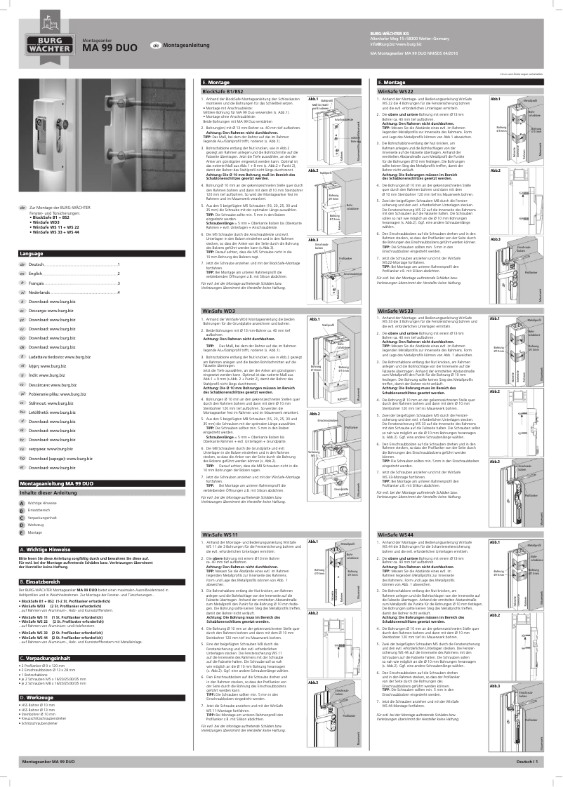 Página 1 del manual Manual de usuario Burg Wächter MA 99 DUO