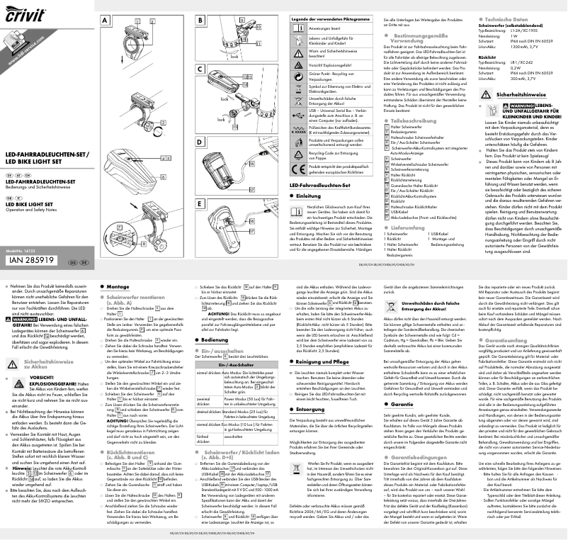 Page 1 de la notice Manuel utilisateur Crivit IAN 285919