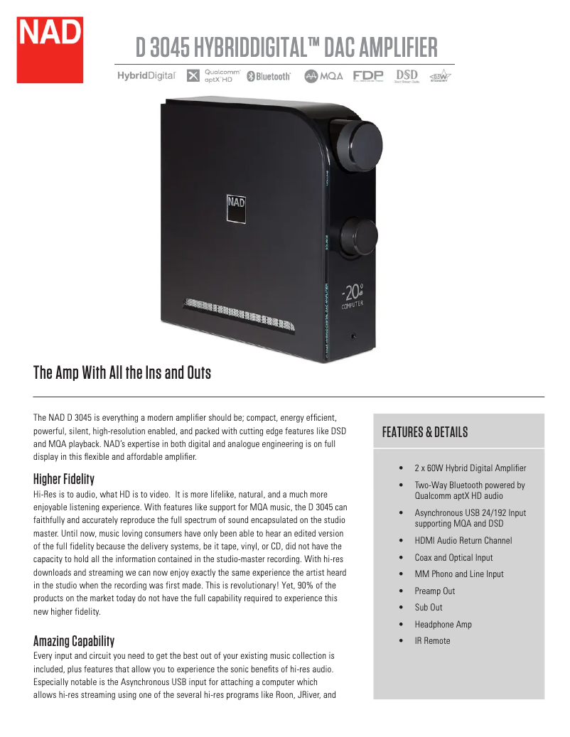 Page n°1 - Fiche technique NAD D3045