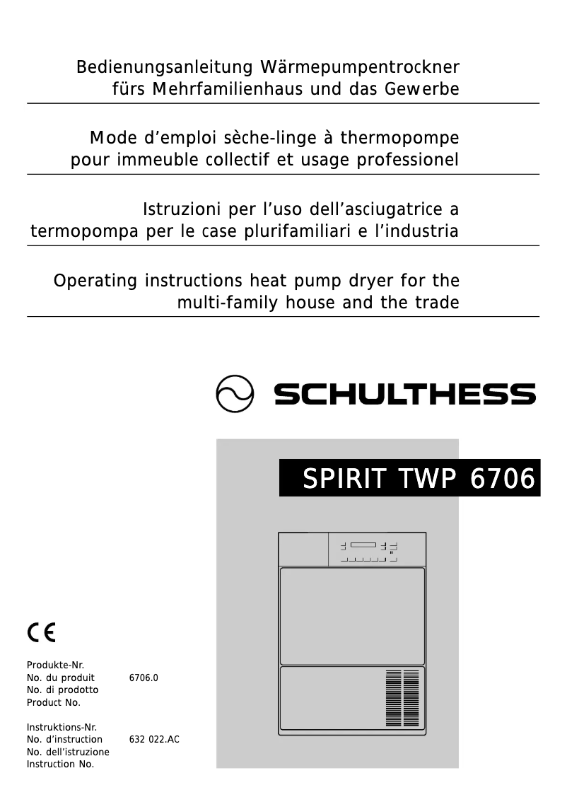 Page n°1 - Manuel utilisateur Schulthess Spirit TWP 6706
