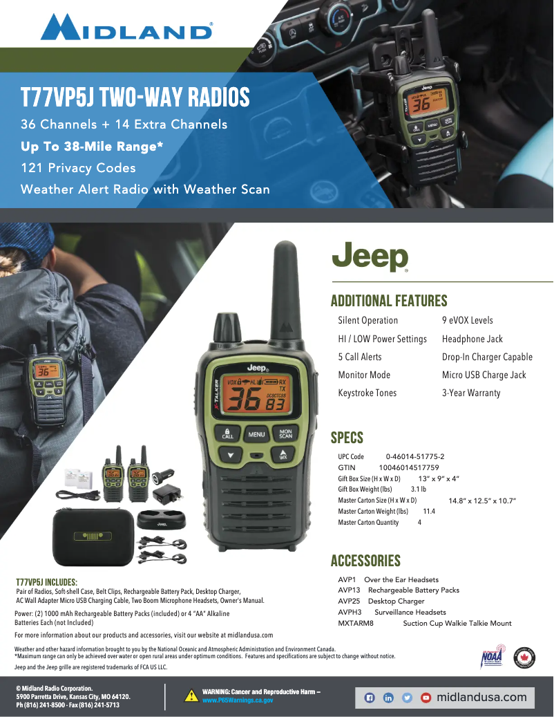 Page 1 de la notice Fiche technique Midland X-Talker T77VP5J