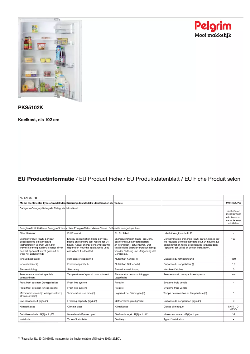 Page 1 de la notice Fiche technique Pelgrim PKS5102K