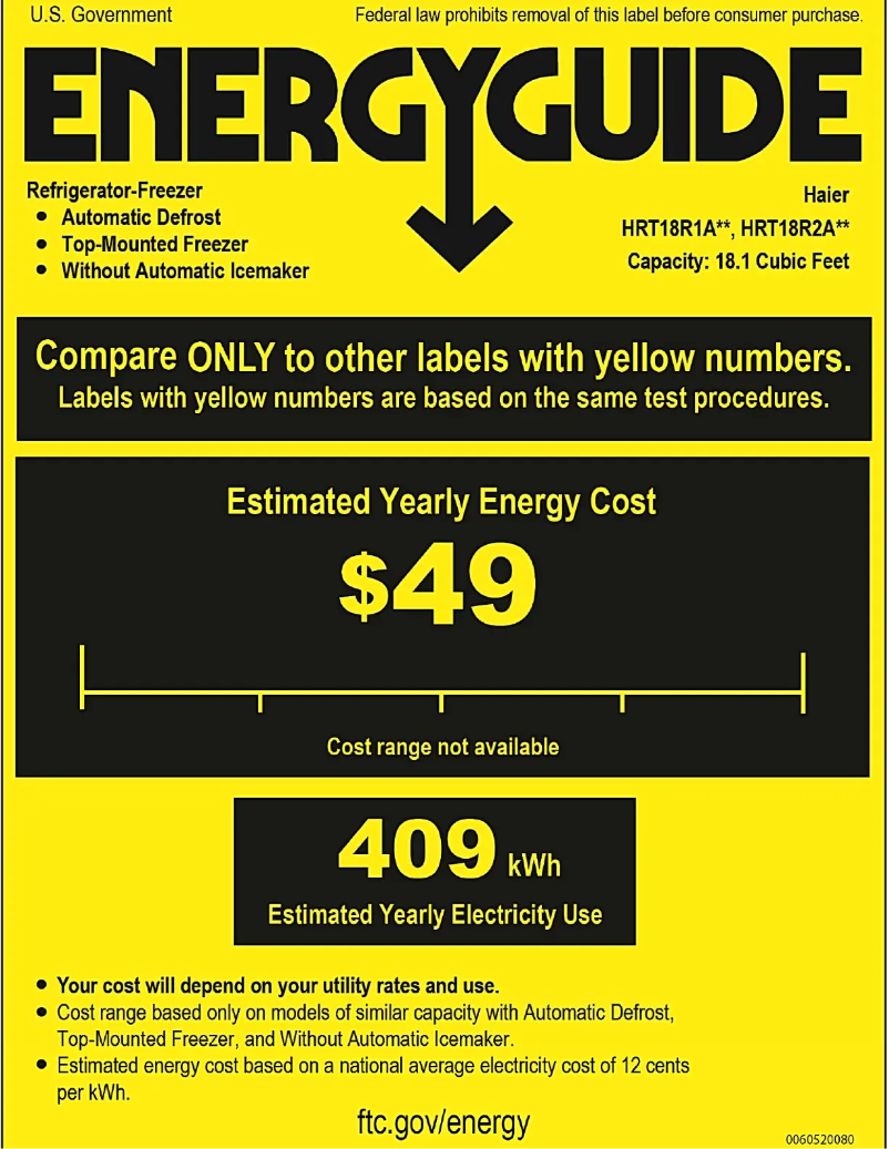 Page 1 de la notice Label énergétique Haier HRT18R2APE