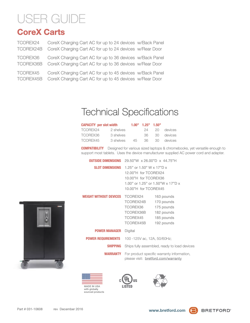 Page n°1 - Manuel utilisateur Bretford TCOREX24