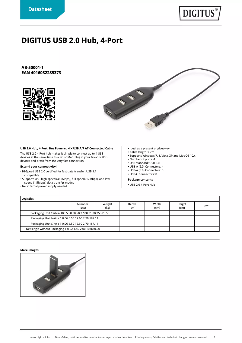 Página 1 del manual Ficha técnica Digitus AB-50001-1