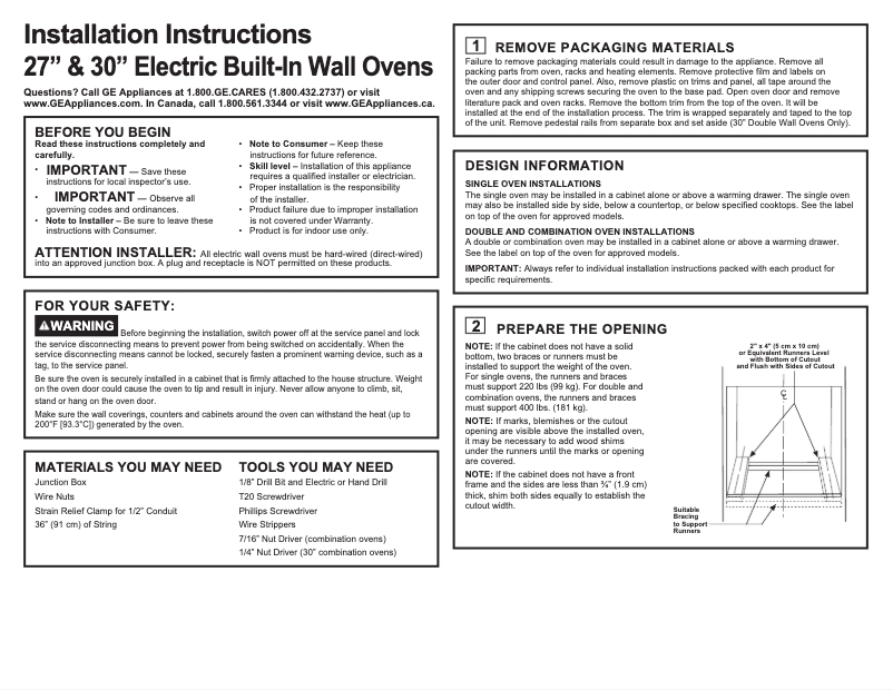 Page 1 de la notice Guide d'installation GE JT5500FMDS