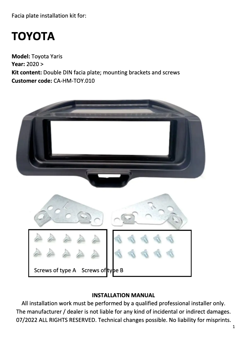 Page 1 de la notice Manuel utilisateur Pioneer CA-HM-TOY.010