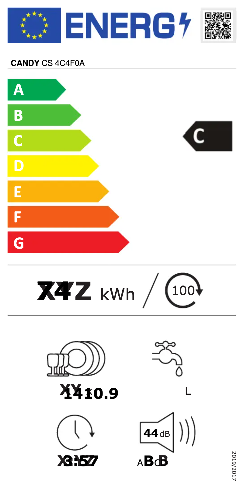 Page 1 de la notice Label énergétique Candy CS 4C4F0A