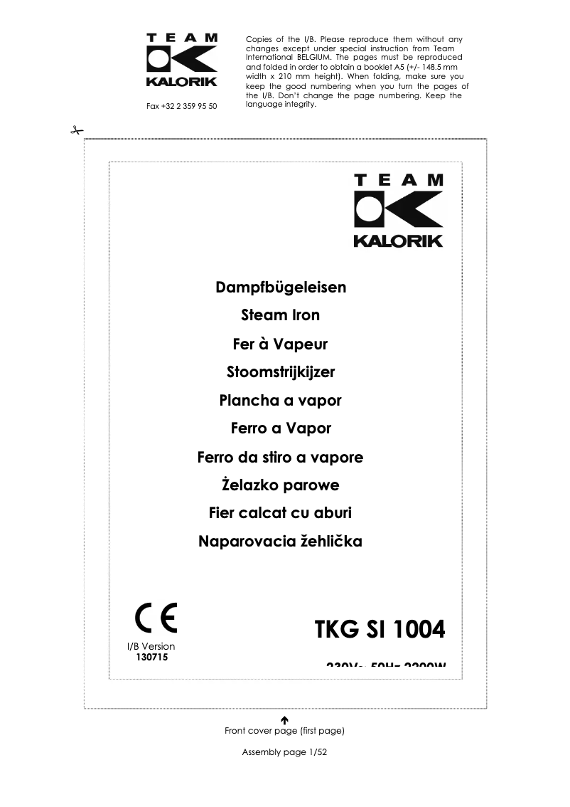 Image de la première page du manuel de l'appareil TKG SI 1004