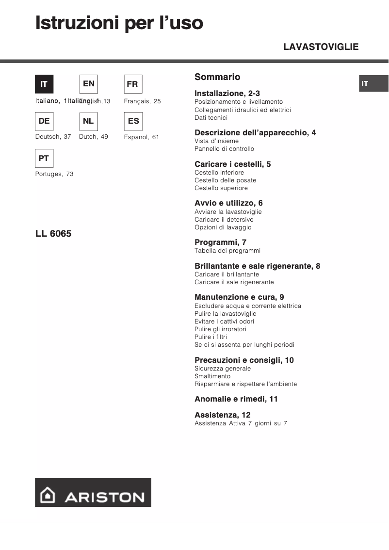 Page n°1 - Manuel utilisateur Ariston Thermo LL 6065 eu