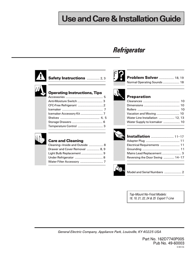 Image de la première page du manuel de l'appareil Profile TBT25PABWW