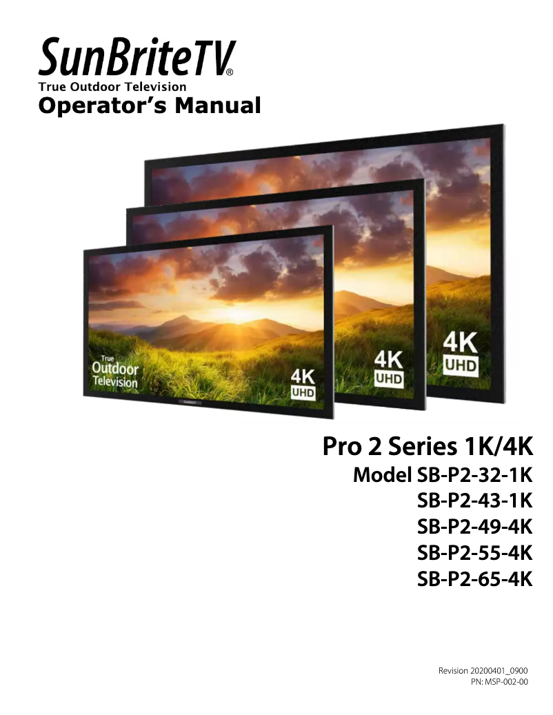 Page 1 de la notice Manuel utilisateur SunBriteTV SB-P2-49-4K